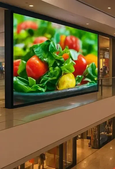 Indoor SMD screen displaying vibrant digital signage in a shopping mall in Pakistan